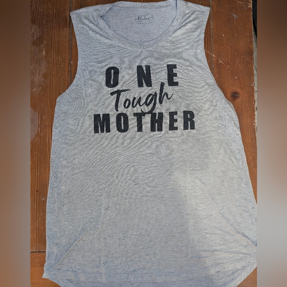 Miken Flow Women's Gray "ONE TOUGH MOTHER" Sleeveless Muscle Tee
